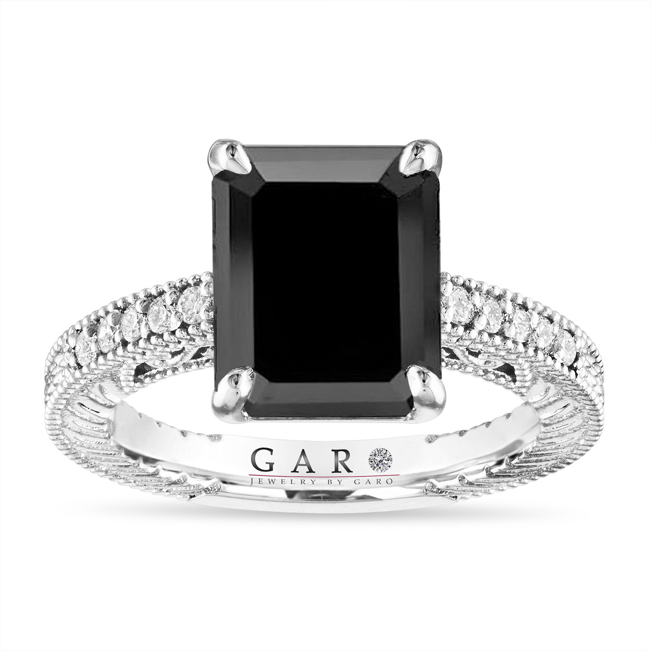Emerald Cut Black Diamond Engagement Ring Platinum 4.12 Carat ...
