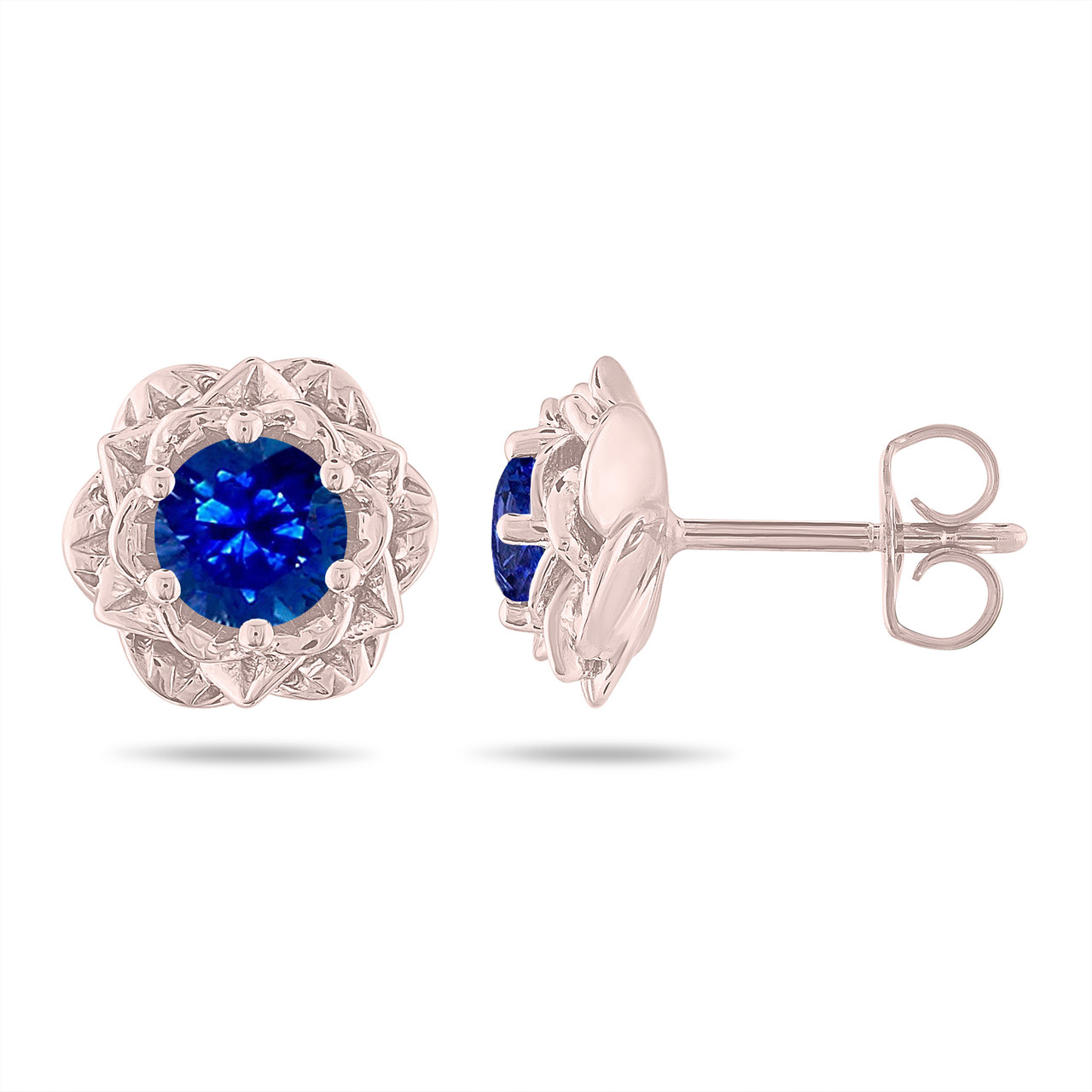 Floral Sapphire Earrings, Rose Flower Blue Sapphire Stud Earrings, 1.16 ...