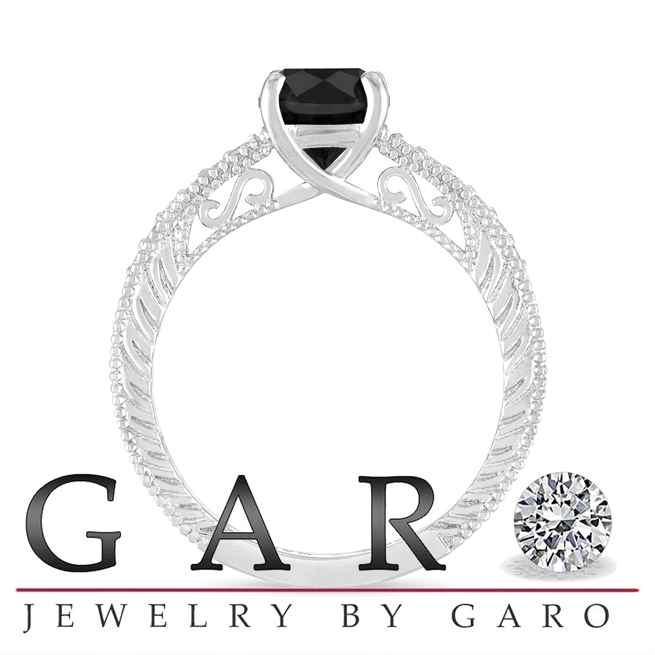 1.32 Carat Black Diamond Engagement Ring, Unique Vintage Style 14K