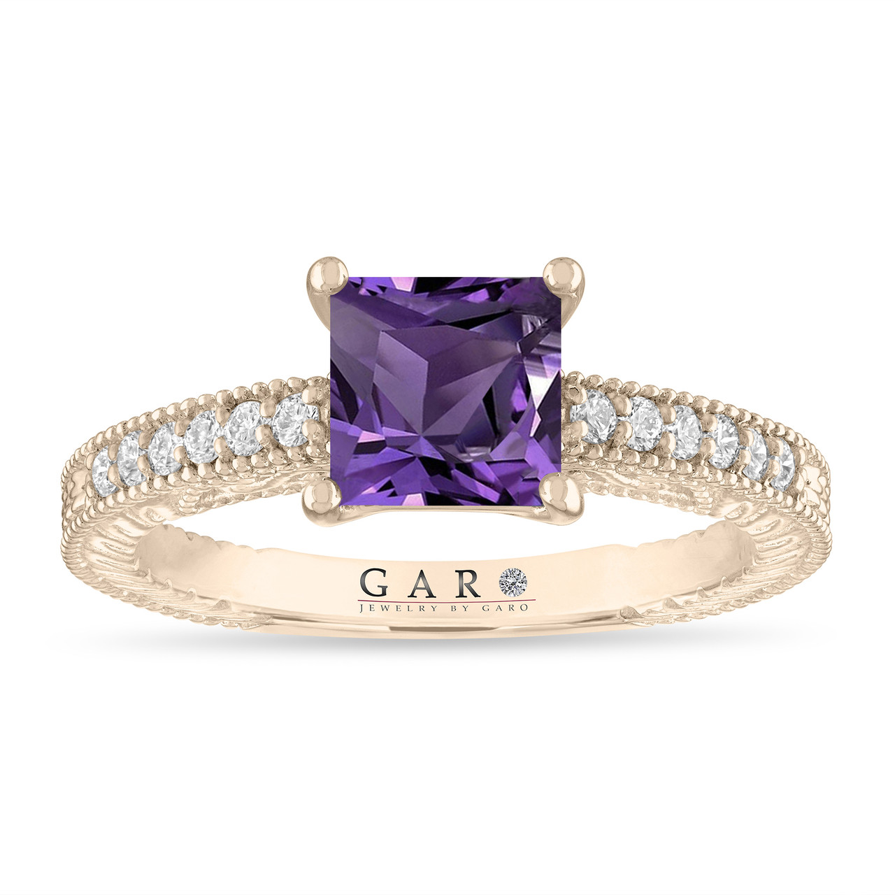 Princess Cut Amethyst Engagement Ring Carat 14K White Gold or