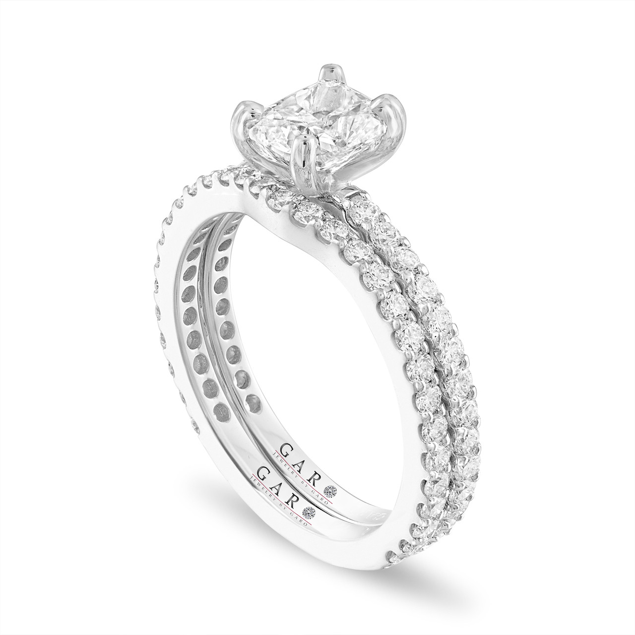 1.88 Carat Cushion Cut Diamond Engagement Ring and Wedding Band Sets