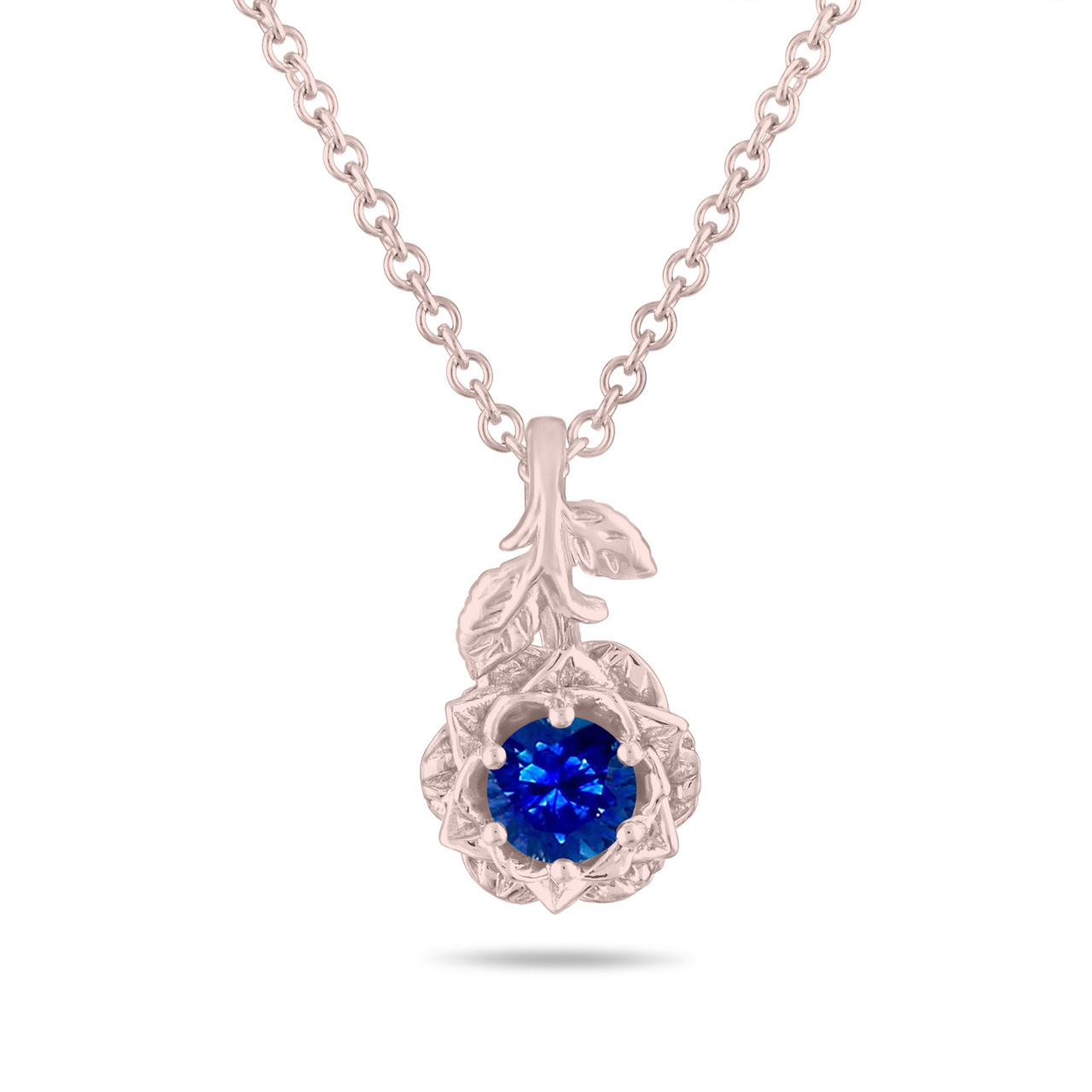 0.55 Carat Sapphire Floral Pendant Necklace, Rose Flower