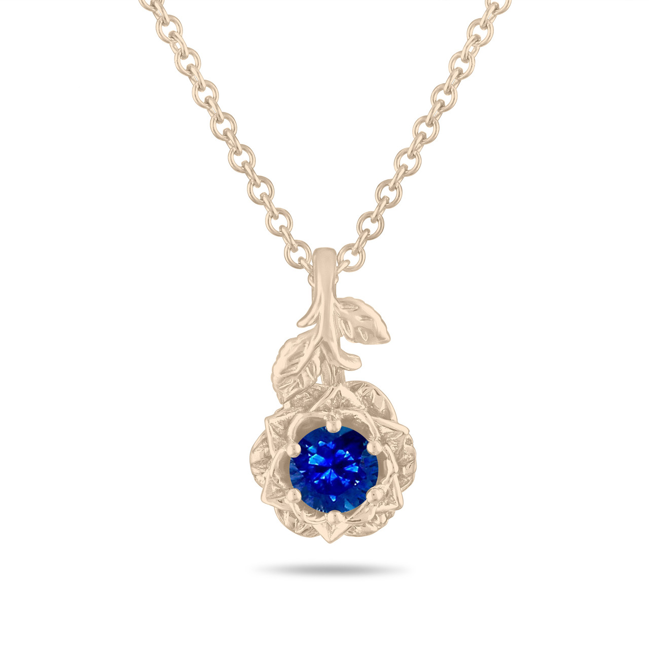 Carat Sapphire Floral Pendant Necklace, Rose Flower Pendant
