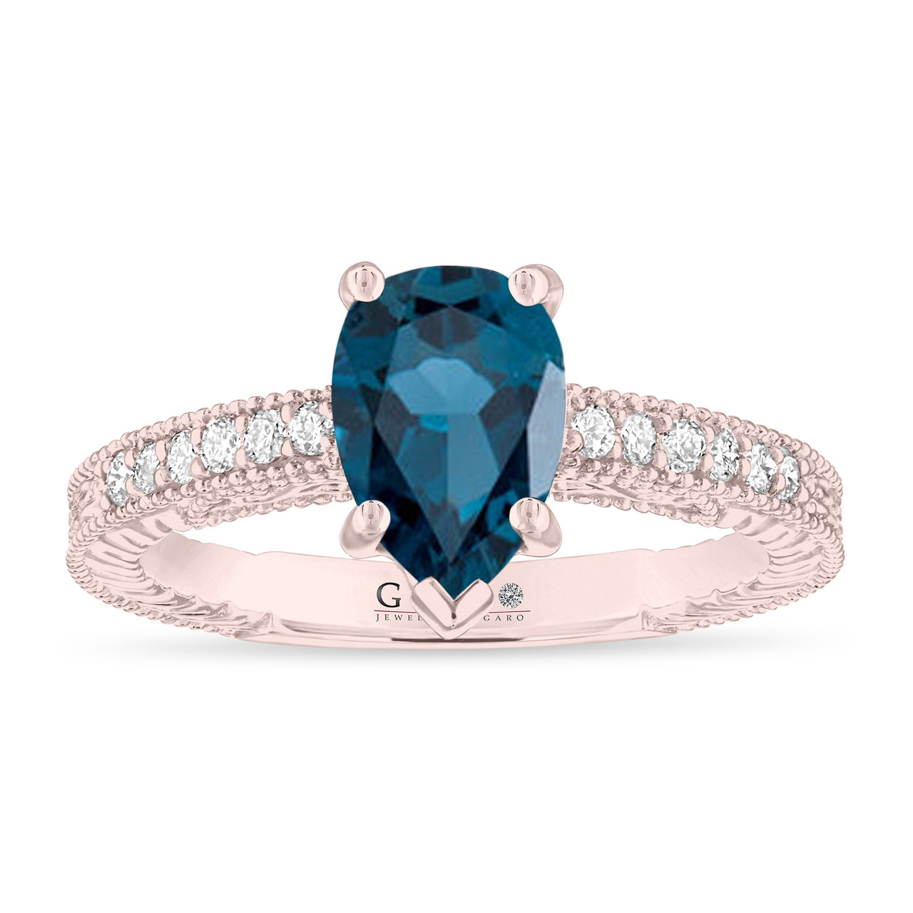 Pear Shaped London Blue Topaz Engagement Ring Filigree