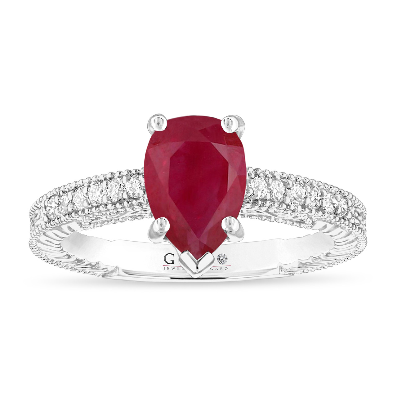 Buy Halo Pear Cut Ruby Ring Set/ 79 Sterling Silver Ruby Engagement Ring  Set/ Red Gemstone Anniversary Ring Gift for Her Online in India - Etsy