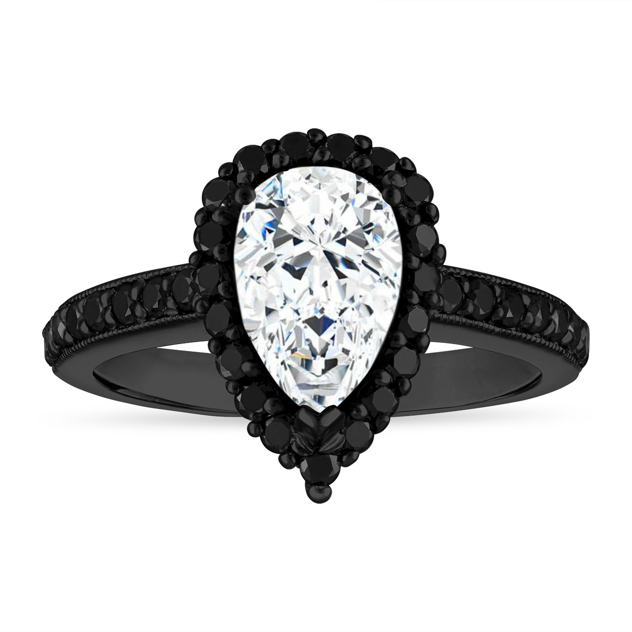 Pear Shaped Moissanite Engagement Ring, Carat 14k Black Gold