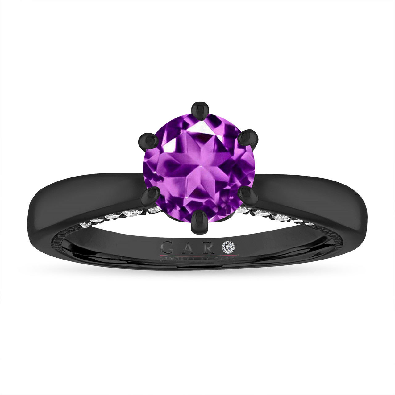 ARTK2653 Women's 1.15Ct Round Cut Amethyst Zirconia Black Stainless Steel Engagement  Ring - MarimorJewelry.com