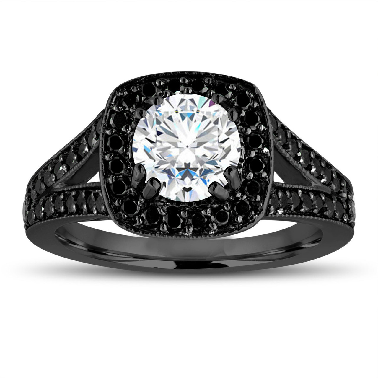 Moonstone & Black Diamond Halo Engagement Ring Round, Cathedral, 14k 18k  White Yellow Rose Gold-Platinum-Custom made-Wedding-Anniversary