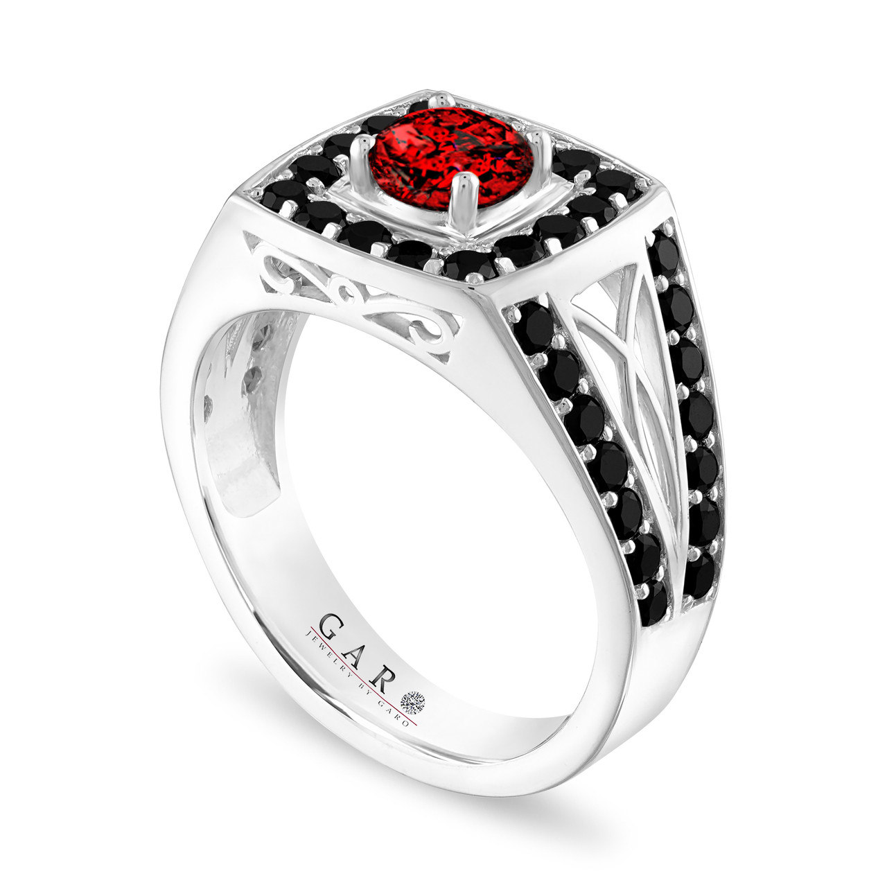 Carat Red Diamond Mens Ring, Unique Halo Wedding Ring 14K
