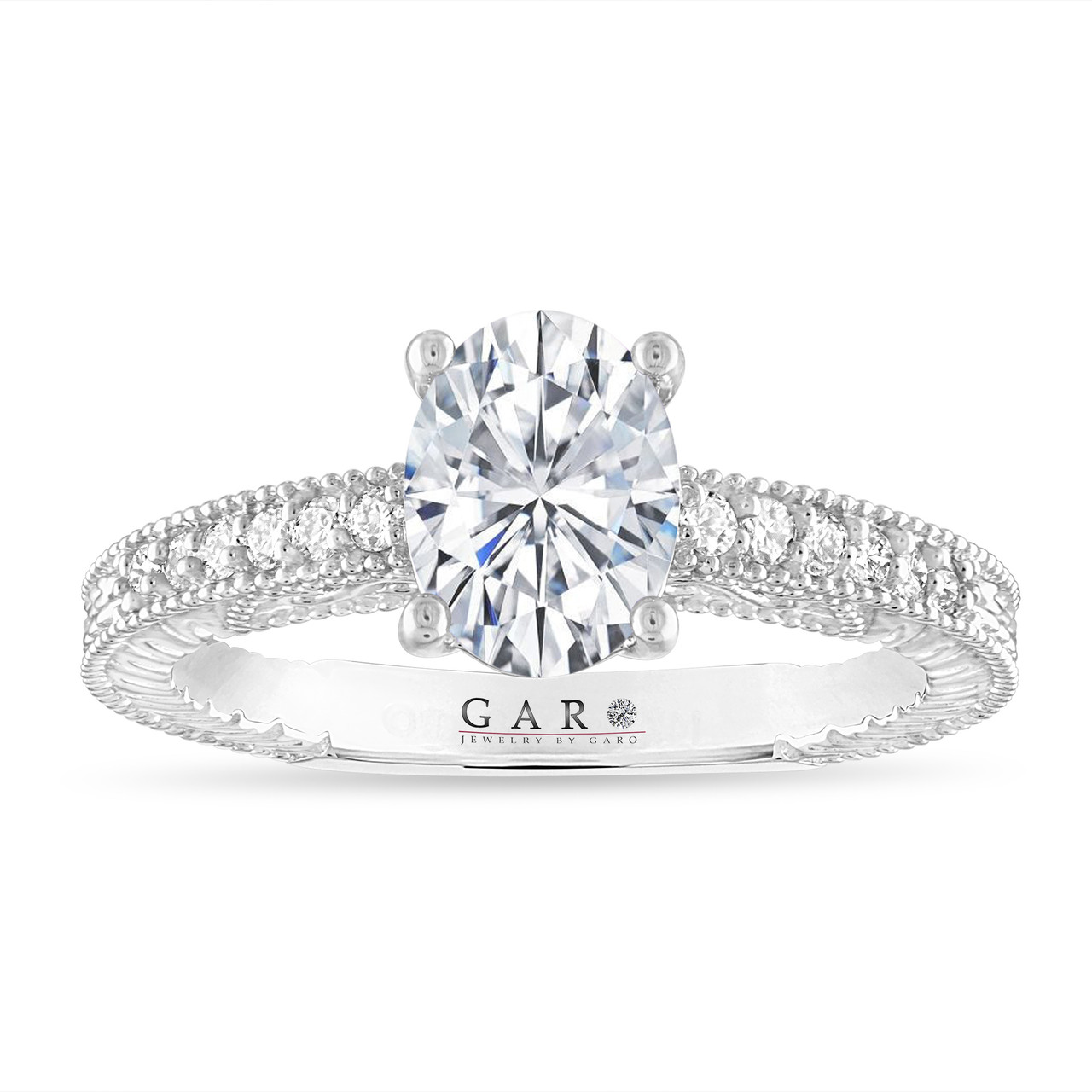 Oval Moissanite Engagement Ring 1.42 Carat 14K White Gold Unique