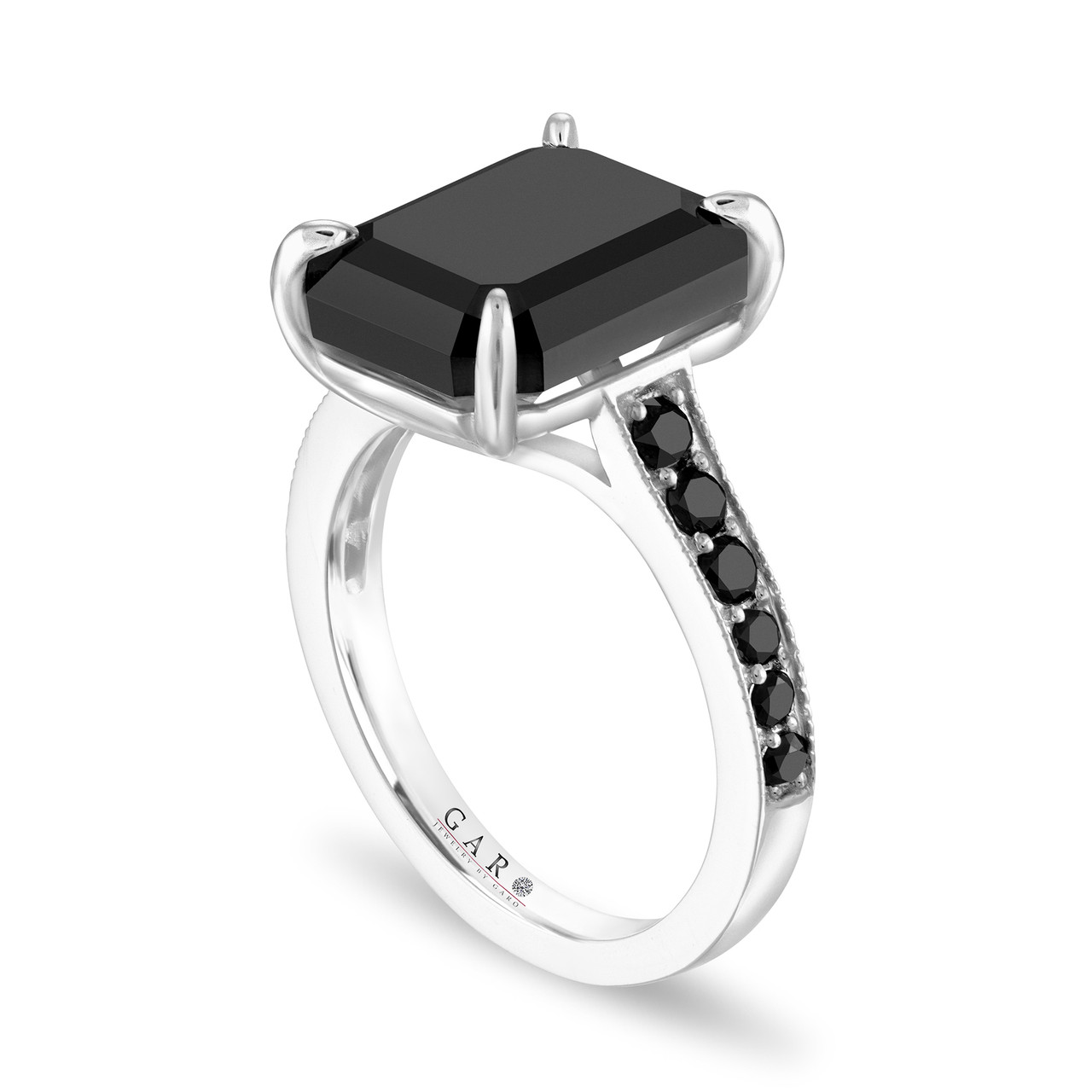 Platinum Emerald Cut Black Diamond Engagement Ring 8.04 Carat