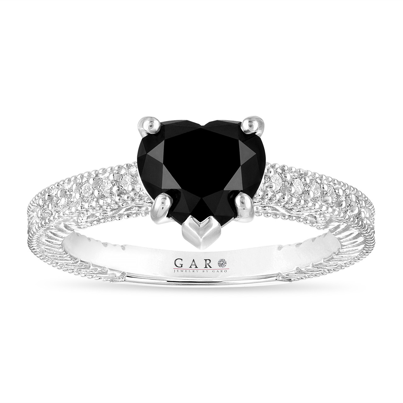2.15ct Black Heart Shape Diamond Engagement Ring Wedding Set 14k Black Gold  / Front Jewelers