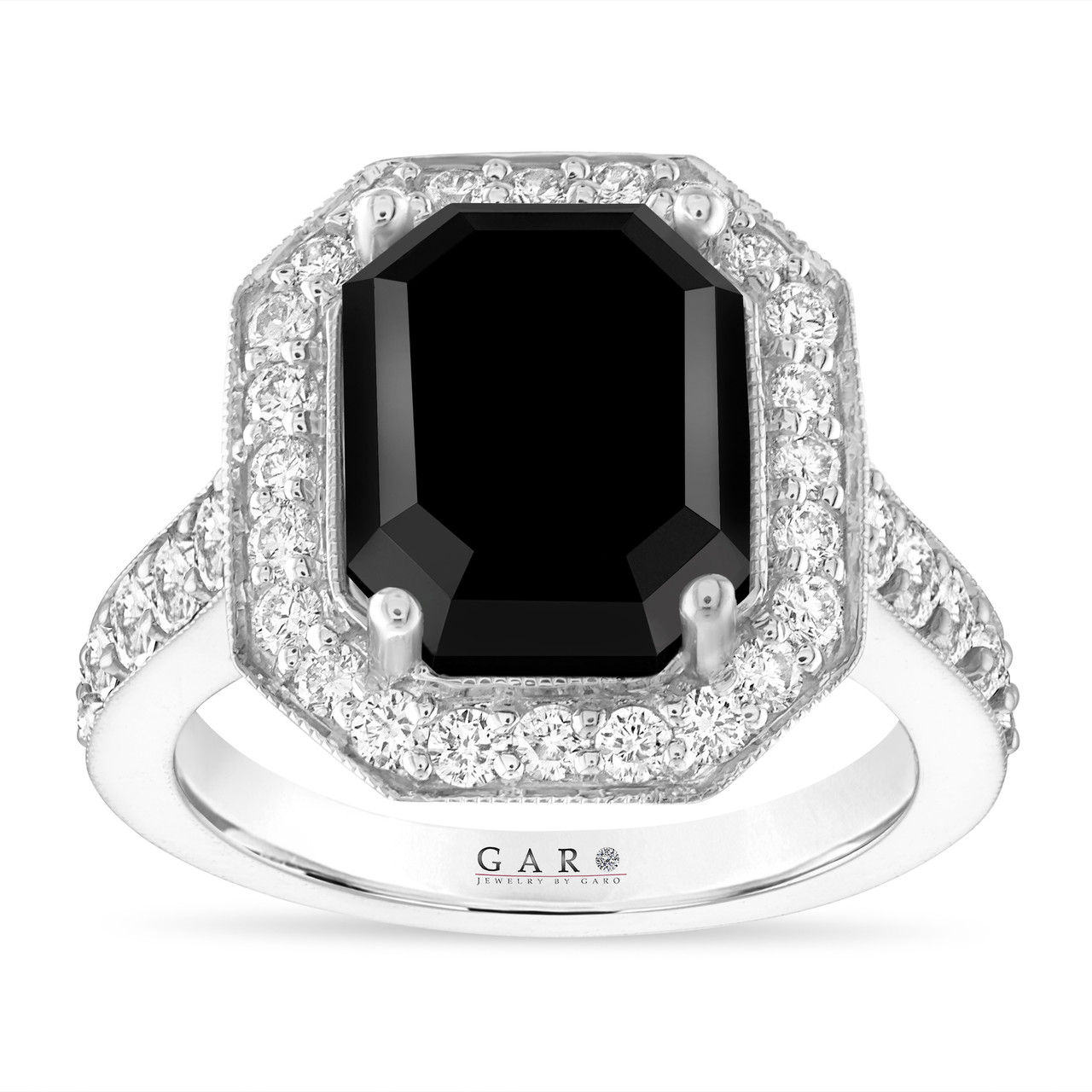 Carat Emerald Cut Black Diamond Engagement Ring Halo Anniversary