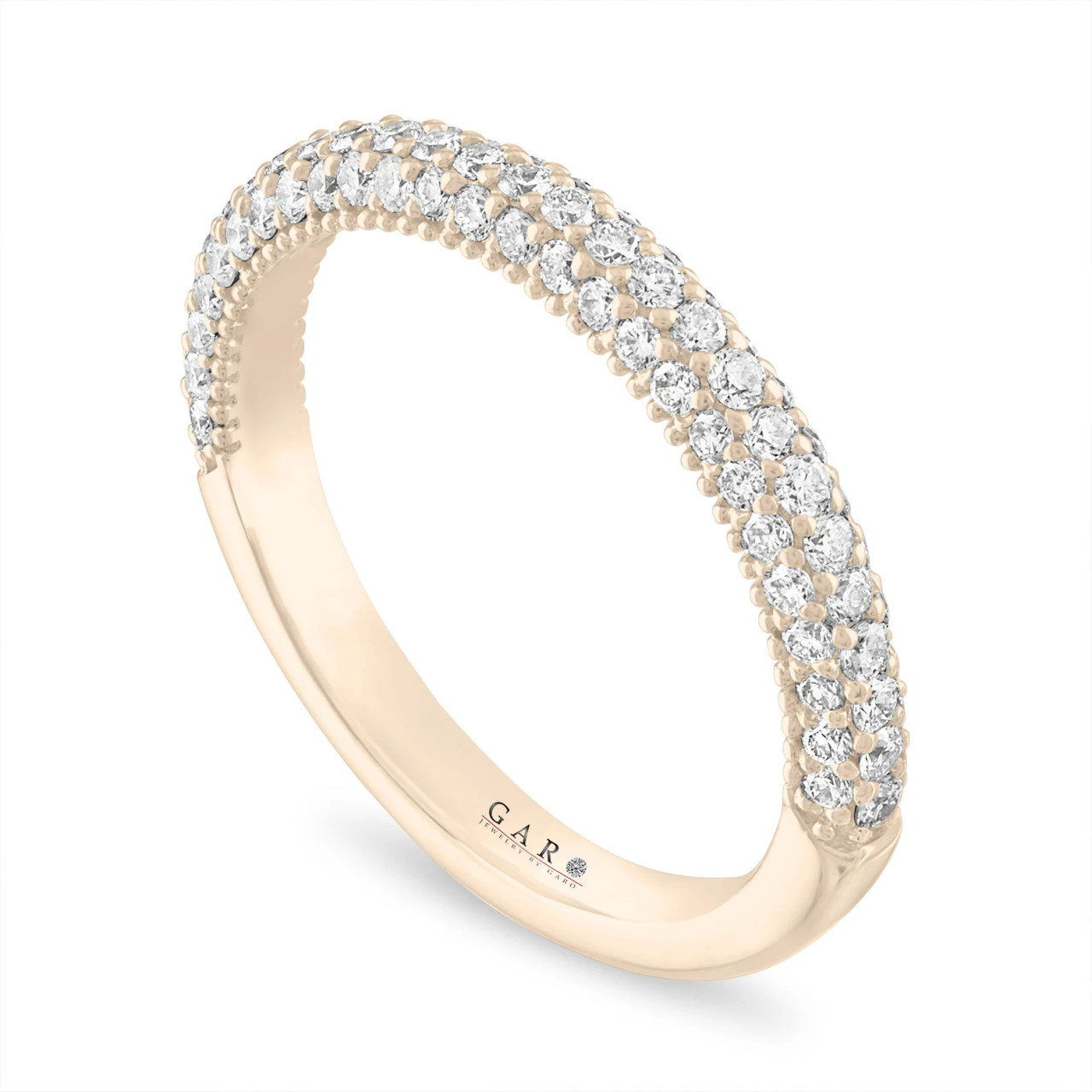 Three Row Diamond Wedding Band, Half Eternity Anniversary Ring 14K