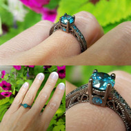 Blue Diamond Engagement Ring Vintage Black Gold Unique 