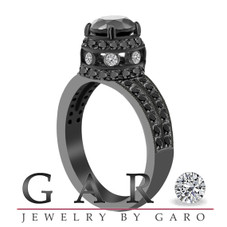 Fancy Black Diamond Engagement Ring Vintage Style 14K Black Gold 1.86 Carat Pave Set HandMade Unique Ring