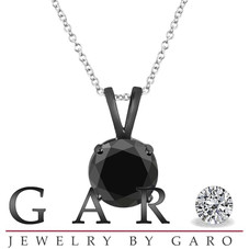 2.00 Carat Vintage Style 14K Black Gold Fancy Black Diamond Solitaire Pendant Necklace HandMade