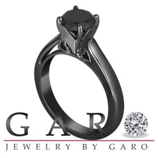 1.07 Carat Fancy Black Diamond Solitaire Engagement Ring Vintage Style 14k Black Gold Heart Designs handmade