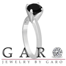 Fancy Black Diamond Solitaire Engagement Ring 14k White Gold 1.05 Carat Certified handmade