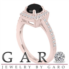 Black Diamond Engagement Ring 14K Rose Gold Pave Halo Pave 1.41 Carat Certified Unique Handmade
