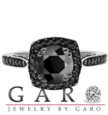 Fancy Black Diamond Engagement Ring 14K White Gold 1.50 Carat VVS1 Certified Pave Set HandMade