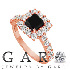 14k Rose Gold 2.29 Carat Princess Cut Black & White Diamond Engagement Ring handmade