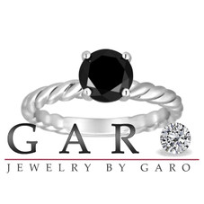 Fancy Black Diamond Solitaire Engagement Ring 14K White Gold Rope Design 1.07 Carat Handmade