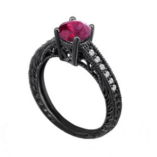 Black Diamond Engagement Ring Vintage Style 14K Black Gold 0.65 Carat ...