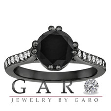 Natural Black Diamond Engagement Ring 1.85 Carat 14K Black Gold Vintage Style Unique Certified Handmade Micro Pave Set