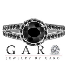 Fancy Black Diamond Halo Engagement Ring 14K White Gold 1.84 Carat Certified Pave Set