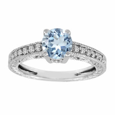 Aquamarine & Diamond Engagement Ring 1.00 Carat 14K White Gold Vintage Antique Style Engraved HandMade Aquamarine & Diamond Engagement Ring 1.00 Carat 14K White Gold Vintage Antique Style Engraved HandMade