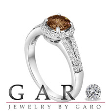 Platinum 1.35 Carat Champagne & White Diamond Halo Engagement Ring Handmade