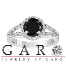 Platinum Black & White Diamond Engagement Ring 2.00 Carat Halo Handmade Split Shank