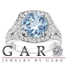 Aquamarine & Diamond Engagement Ring 14K White Gold 2.90 Carat Pave Set HandMade Certified