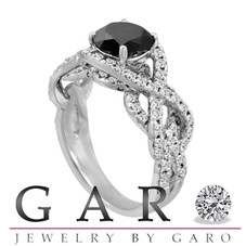 14K White Gold 1.96 Carat Certifid Unique Fancy Black & White Round Diamond Engagement Ring Hand Made Ring