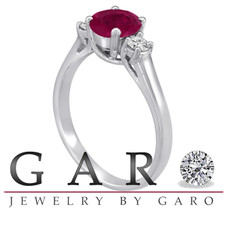 Platinum Ruby & Diamond Three Stone Engagement Ring 1.24 Carat Birthstone Handmade