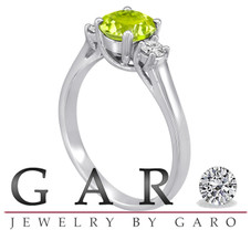 Peridot & Diamond Three Stone Engagement Ring 14K White Gold 1.24 Carat VS1 Birthstone Handmade