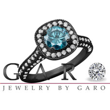 Blue Diamond Engagement Ring Vintage Style 14k Black Gold 1.85 Carat Halo Certified HandMade Pave Set