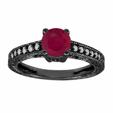 Ruby & Diamonds Engagement Ring 0.64 Carat Vintage Style 14k Black Gold Antique Style Engraved Certified Handmade Ruby & Diamonds Engagement Ring 0.64 Carat Vintage Style 14k Black Gold Antique Style Engraved Certified Handmade