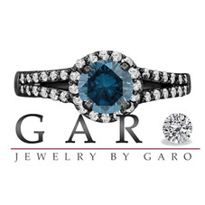 Fancy Blue Diamond Engagement Ring 1.35 Carat Vintage Style 14K Black Gold Halo Certified Handmade