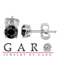 Fancy Black Diamond Stud Earrings 1.00 Carat 14K White Gold Certified Handmade