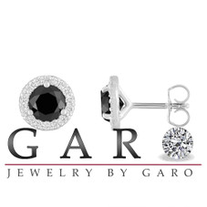 1.32 Carat Black Diamond Halo Earrings 14K White Gold or Rose Gold or Yellow Gold Handmade Certified