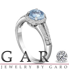 Aquamarine Halo Engagement Ring 14K White Gold 1.20 Carat Handmade Certified Birthstone
