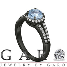 Aquamarine And Diamond Engagement Ring Vintage Style 14K Black Gold 1.34 Carat HandMade Certified Birthstone