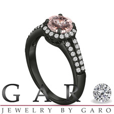 Morganite & Diamond Engagement Ring Vintage Style 14K Black Gold 1.24 Carat Pave Set HandMade Certified Halo