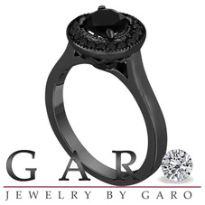 Fancy Black Diamond Engagement Ring 14K Vintage Style Black Gold 1.00 Carat Certified Pave Set Halo Bridal Ring HandMade