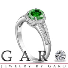 Fancy Green Diamond Engagement Ring VS2 1.07 Carat 14K White Gold Halo Certified Handmade