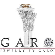 Champagne Brown Diamond Engagement Ring And Wedding Band Sets 1.80 Carat 14K White Gold Bridal Ring Sets