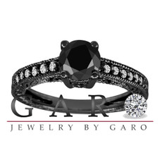 Natural Black Diamond Engagement Ring 14K Black Gold Vintage Style 1.04 Carat Certified Handmade