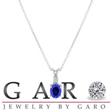 Oval Blue Sapphire & Diamond Solitaire Pendant Necklace 14K White Gold 1.28 Carat HandMade